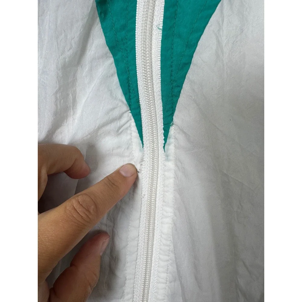 90s Sportime Actionwear Mens 2XLXT Windbreaker Teal White Navy Colorblock Jacket